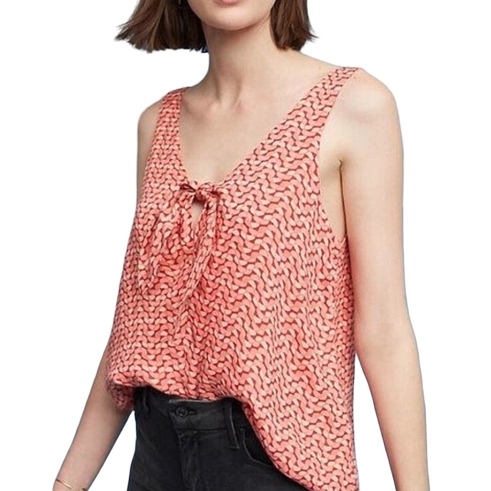 Anthropologie Maeve Verena Tie Front Tank Top Red Pink Multi Print Size S - Picture 3 of 11